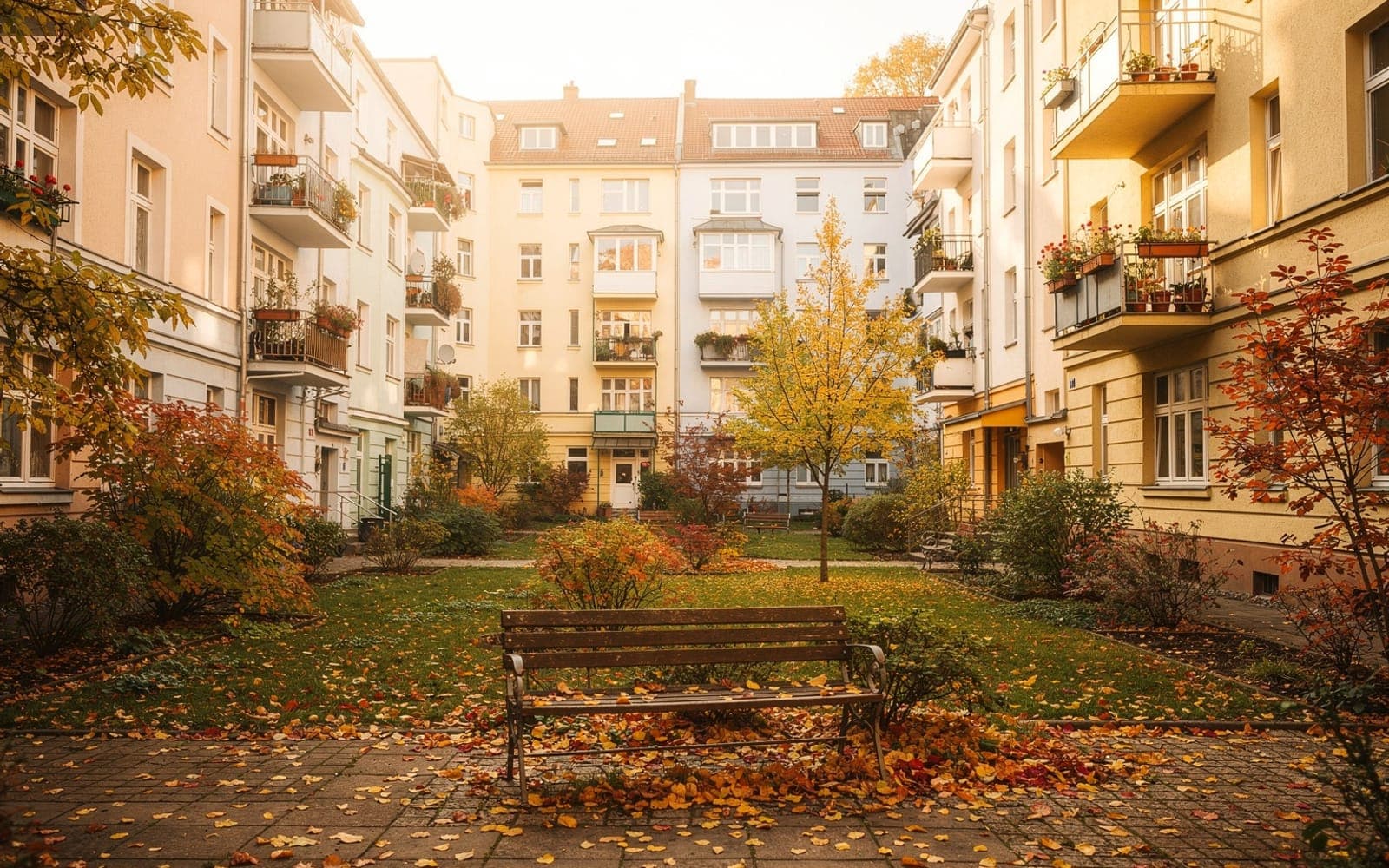 Berliner Wohnhof im goldenen Herbstlicht