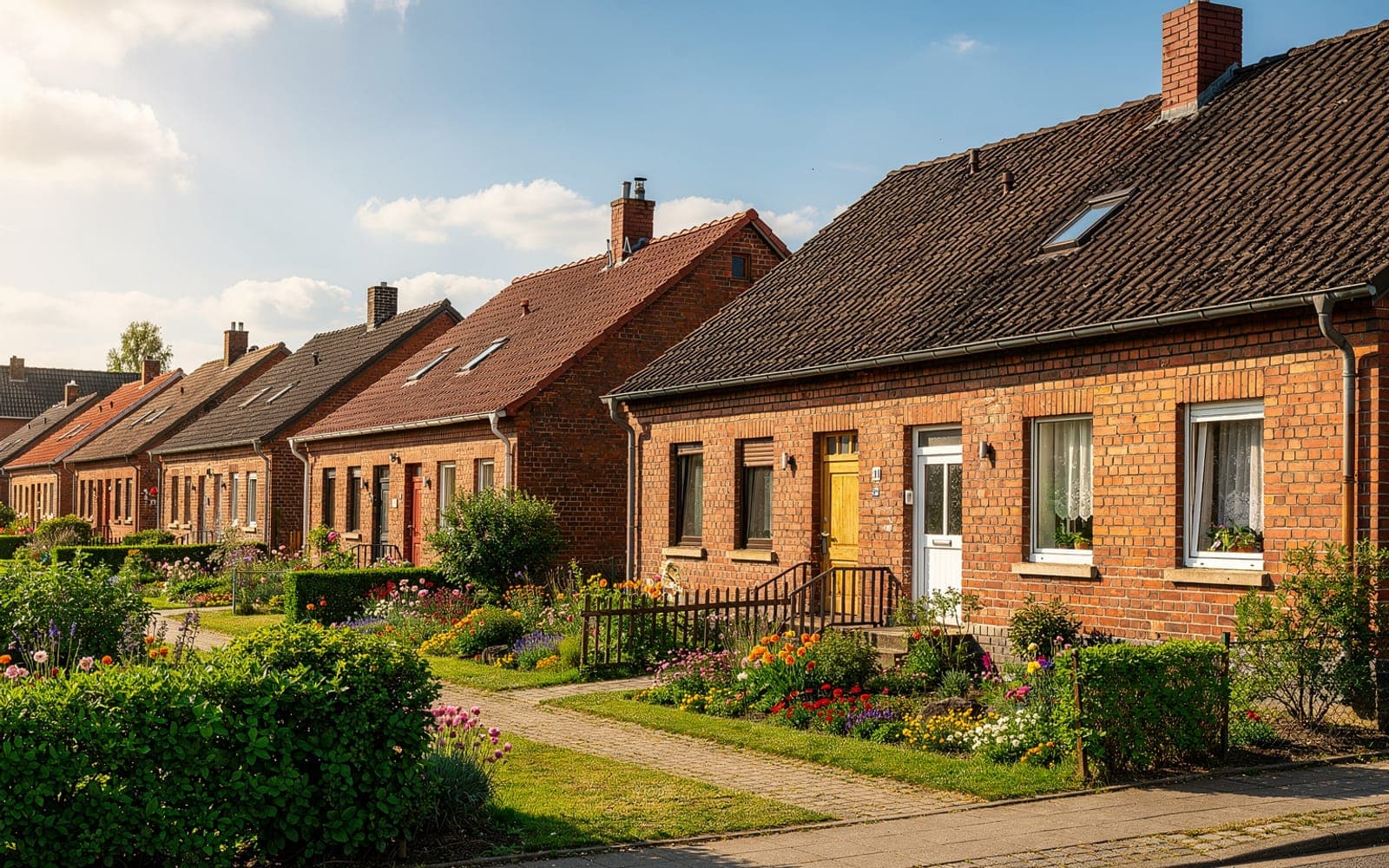 Zechensiedlung mit blühenden Vorgärten